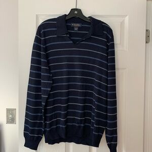 Brooks Brothers Dark Blue Striped V-Neck Sweater